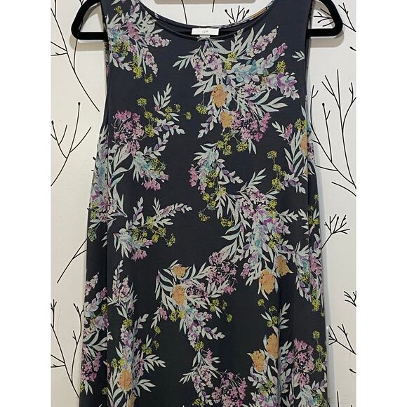 J.JILL Gray Tropical Floral Maxi Tank Dress MEDIUM PETITE Pockets Stretch Resort - Picture 3 of 6